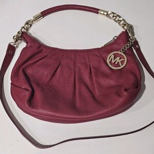 Michael Kors Red Ruched Leather Pebbled Hobo Crossbody Bag